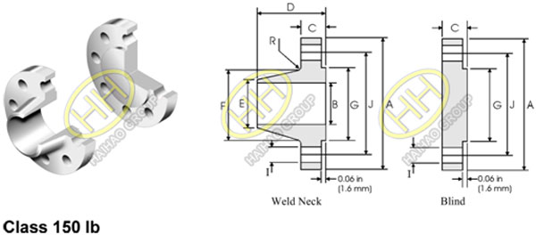 ANSI/ASME B16.47 Series A Flange / MSS SP-44 Flange Class 150LBS Specification