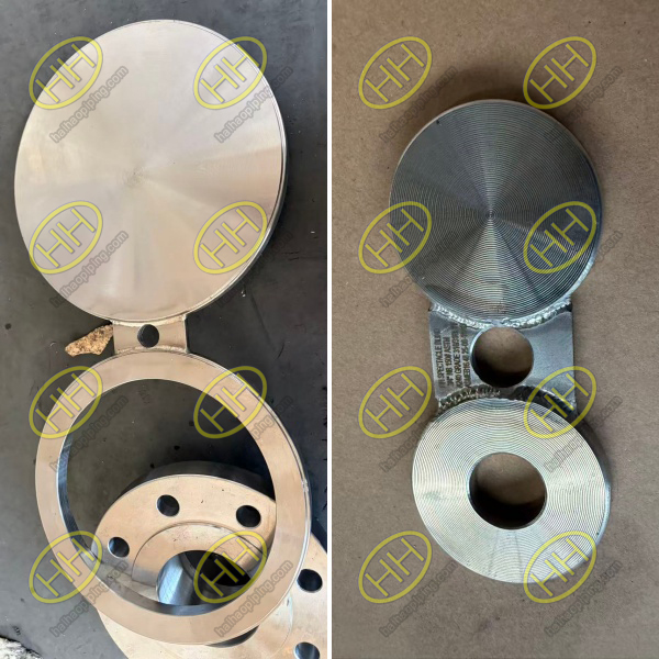 Custom ASME B16.48 spectacle blind A240 316L A516 Gr70 with R radius edge and welded handle, Haihao Group shipment to Singapore